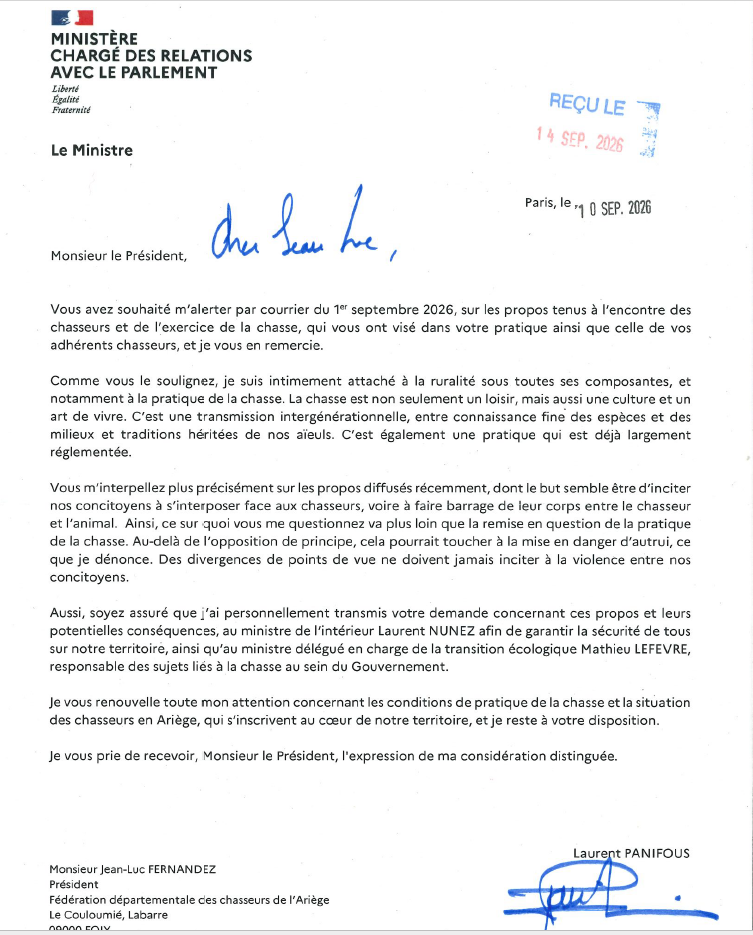 Réponse de M.PANIFOUS aux sollicitation de la Fédération face aux incivilités 