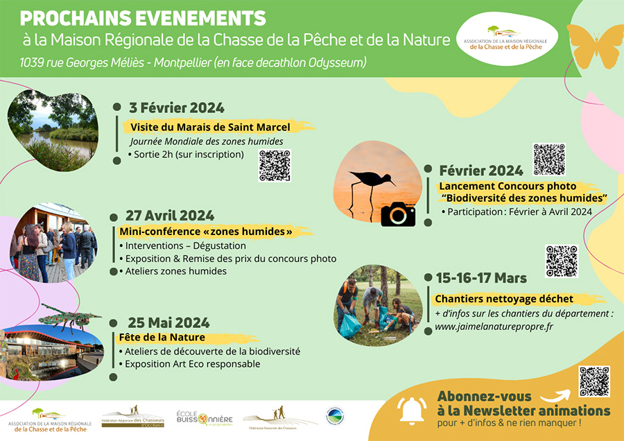 Programme des évènements de la Maison Régionale de la Chasse de la Pêche et de la Nature