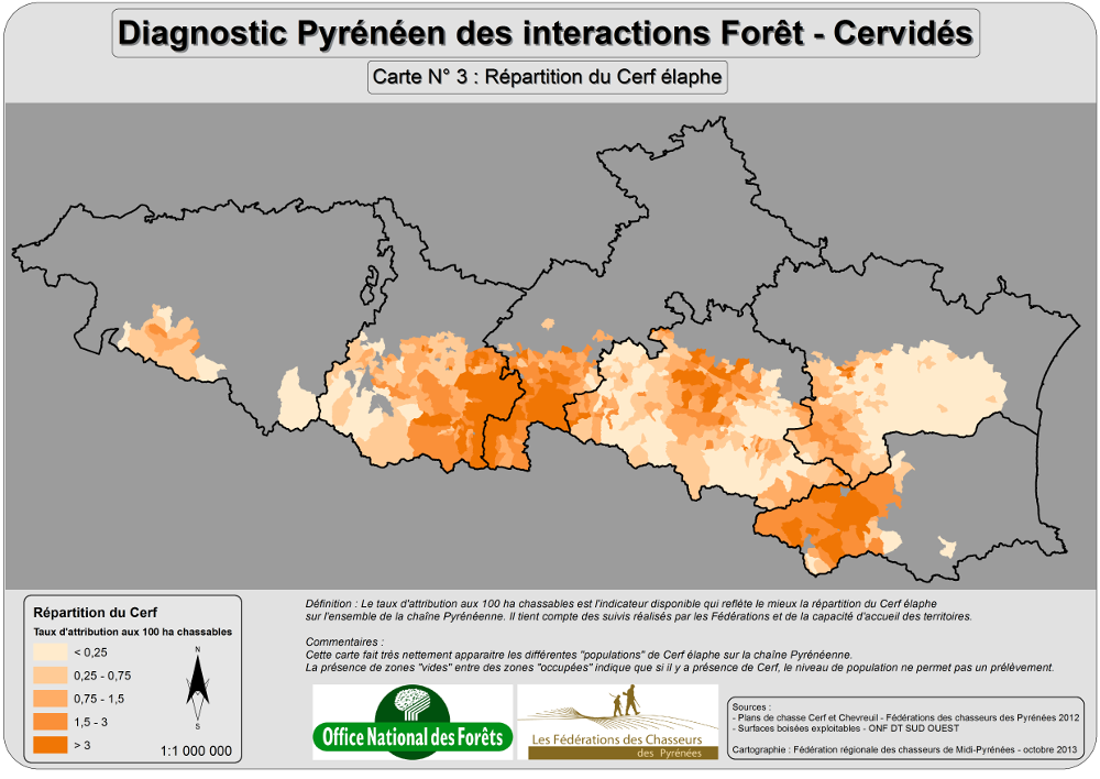 Répartition du Cerf élaphe dans les pyrénées Répartition du Cerf élaphe dans les pyrénées